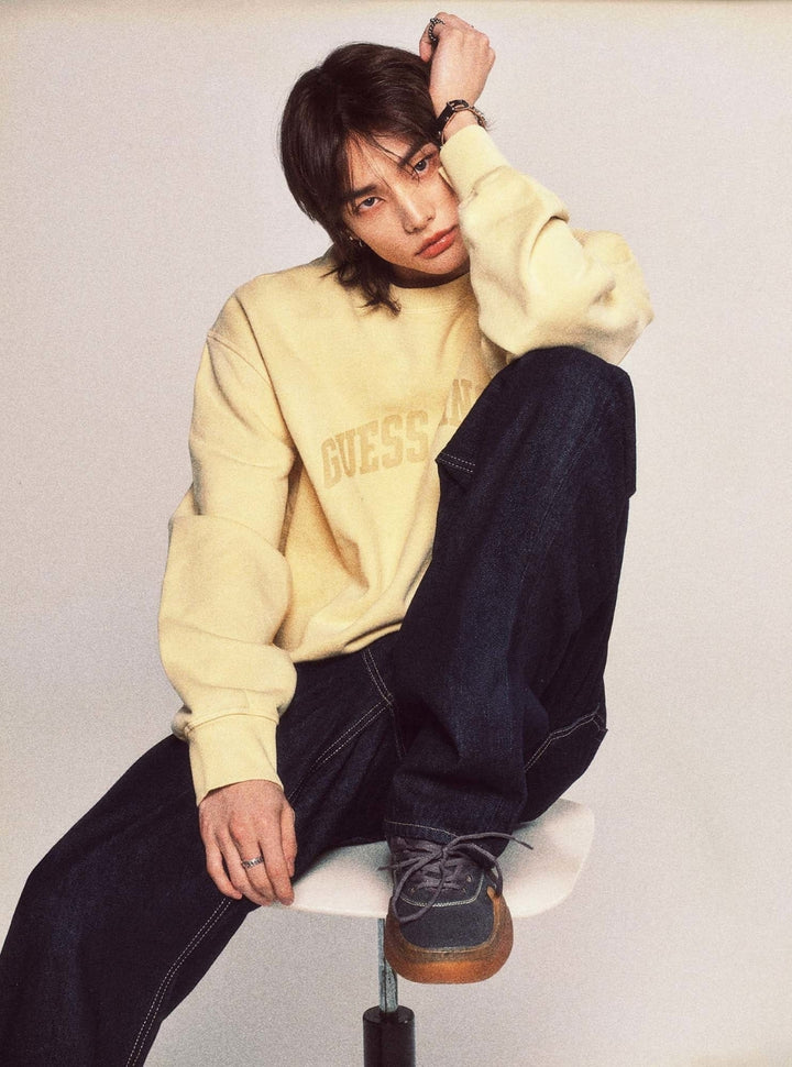 Guess Jeans Yellow Field Regular Sweatshirt M6GQA6KCPR1 Model View Hyunjin