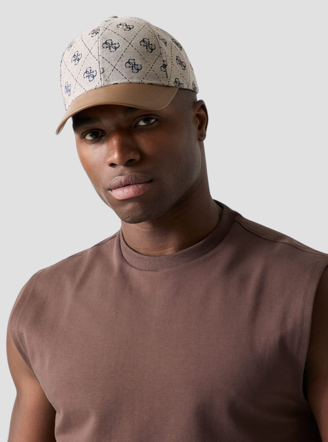 GUESS Accessories Brown 4G Jacquard Baseball Cap M6GZ09W2058 Model View