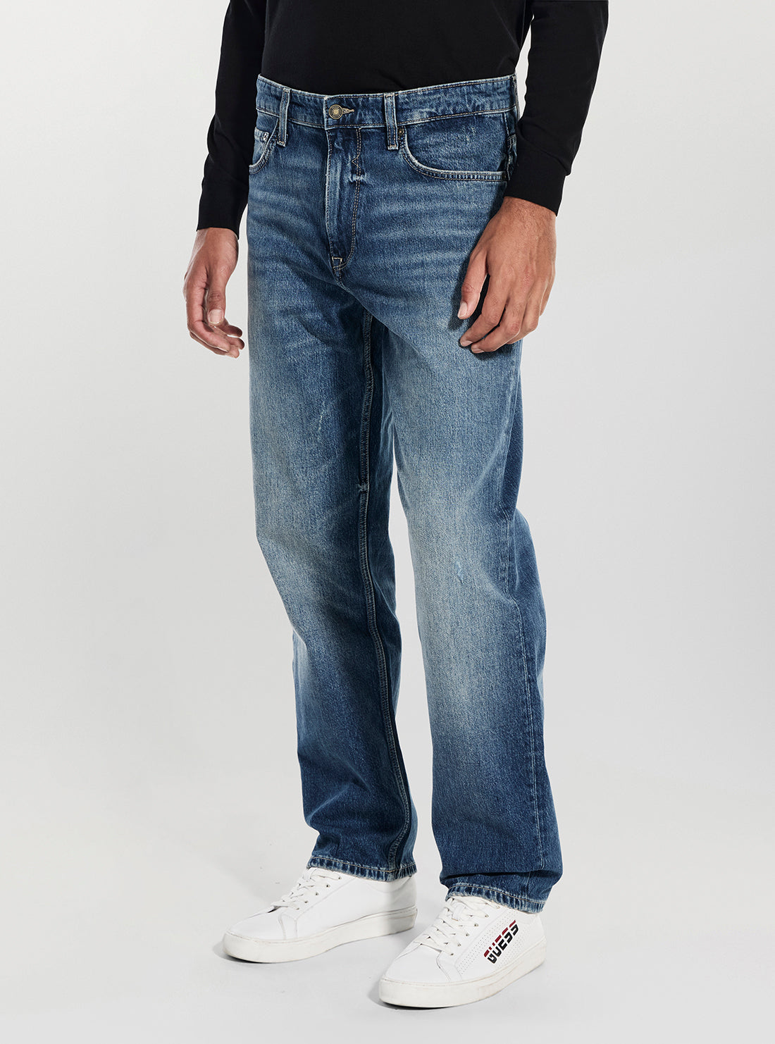 GUESS Mens Eco Mid-Rise Owen Jeans in Medium Wash M6RAT5D6430 Side View