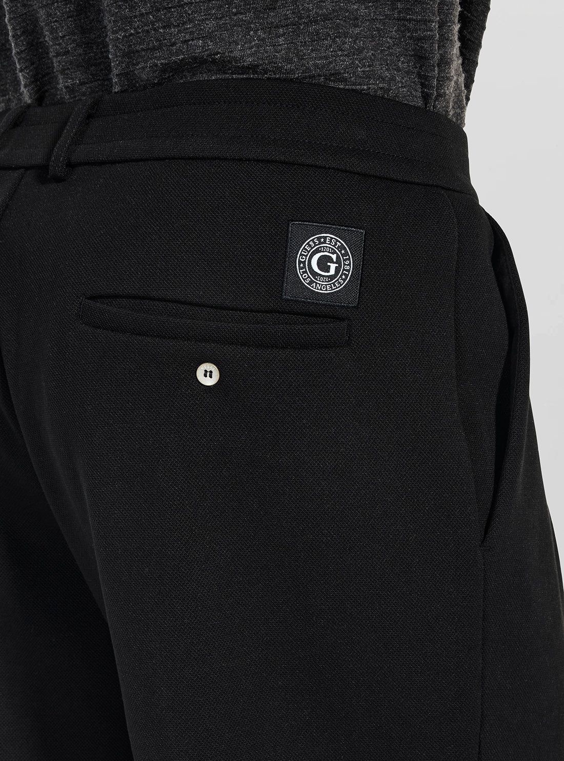 GUESS Mens Black Straight Leg Logo Patch Pants M6RB52KD271 Detail View
