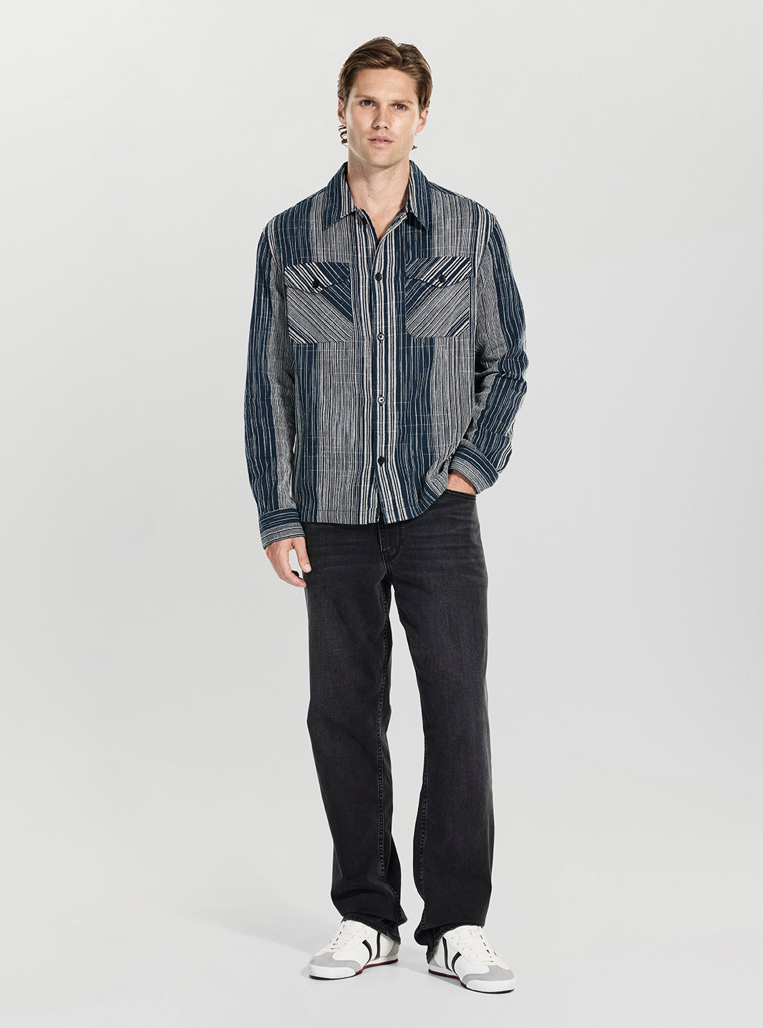 Multi Atlas Linear Jacquard Long Sleeve Shirt M6RH03WI810 Full View