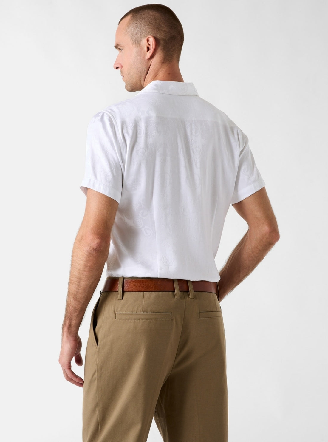 GUESS Mens White Lion Peony Jacquard Shirt M6RH16WI632 Back View