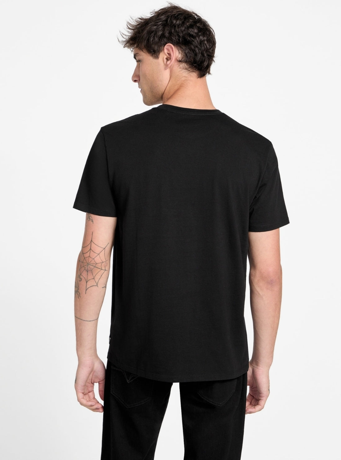 GUESS Mens Eco Black Shimmer Quattro G T-Shirt M6RI03I3Z14 Back View