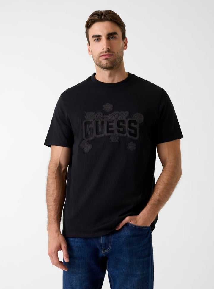 GUESS Mens Black Peony Stitch T-Shirt M6RI04I3Z14 Front View