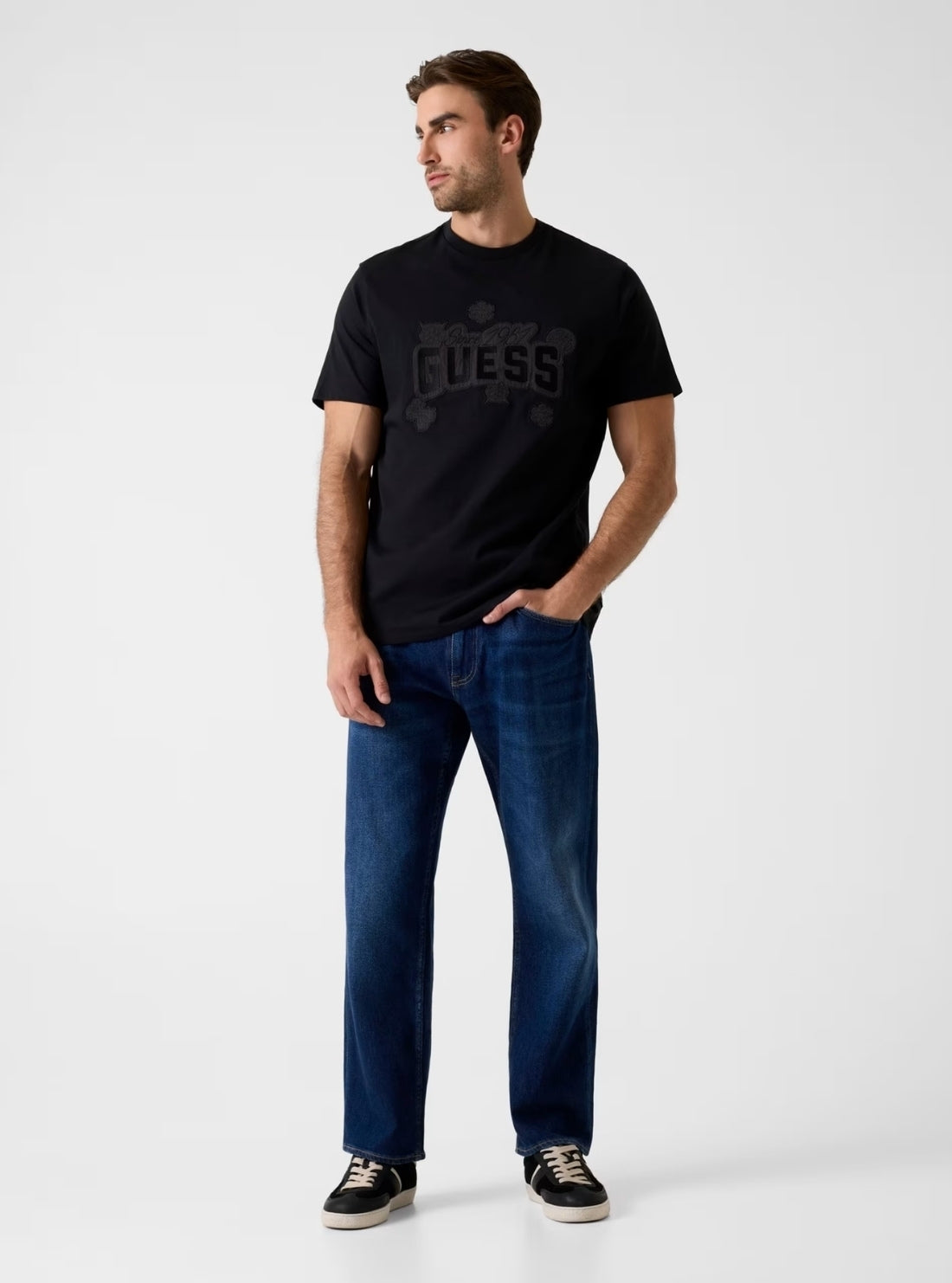 GUESS Mens Black Peony Stitch T-Shirt M6RI04I3Z14 Full View
