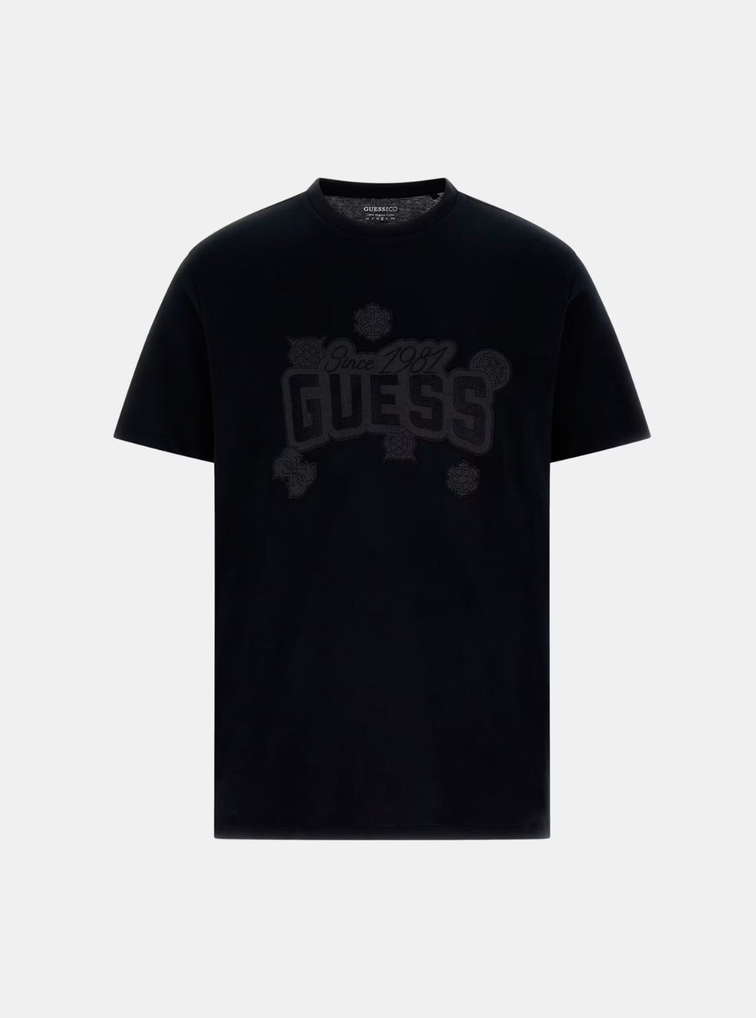 GUESS Mens Black Peony Stitch T-Shirt M6RI04I3Z14 Flatlay