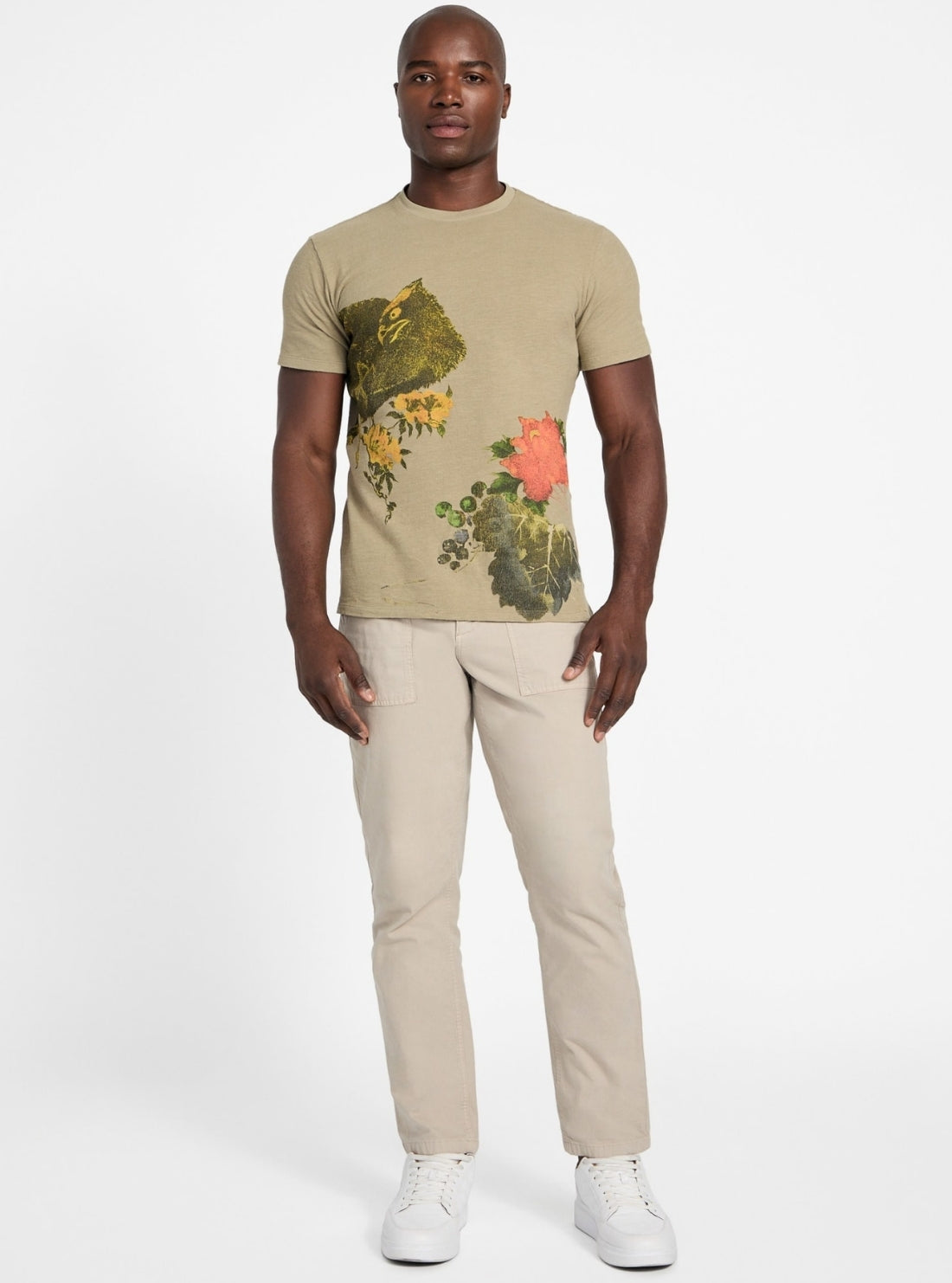 GUESS Mens Slate Taupe Crafted Flower T-Shirt M6RI06KCH21 Full View