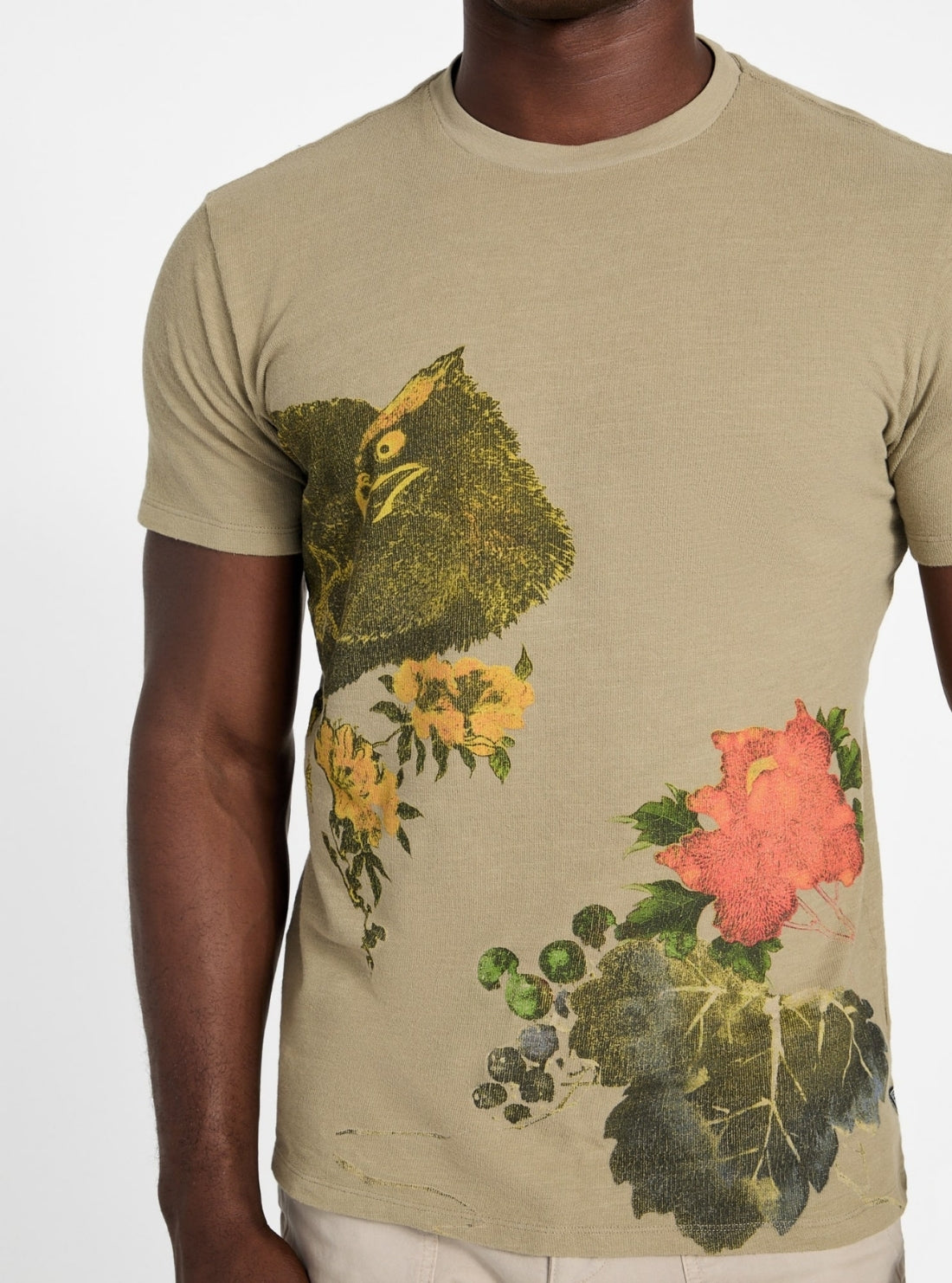GUESS Mens Slate Taupe Crafted Flower T-Shirt M6RI06KCH21 Detail View