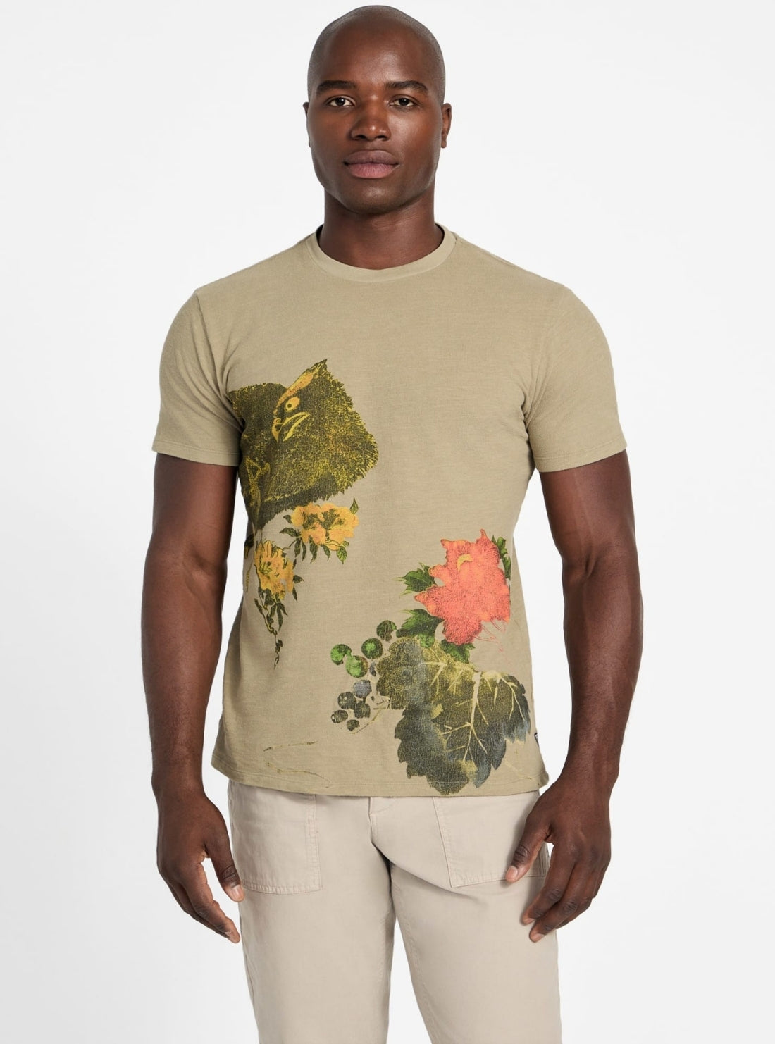 GUESS Mens Slate Taupe Crafted Flower T-Shirt M6RI06KCH21 Front View