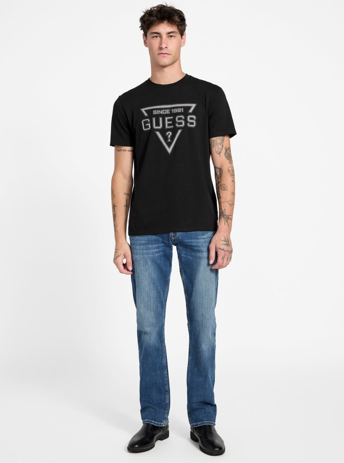 GUESS Mens Eco Black Painted Triangle T-Shirt M6RI09I3Z14 Full View