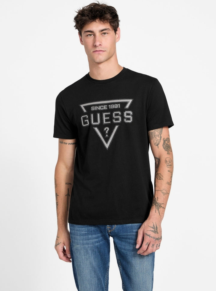 GUESS Mens Eco Black Painted Triangle T-Shirt M6RI09I3Z14 Front View