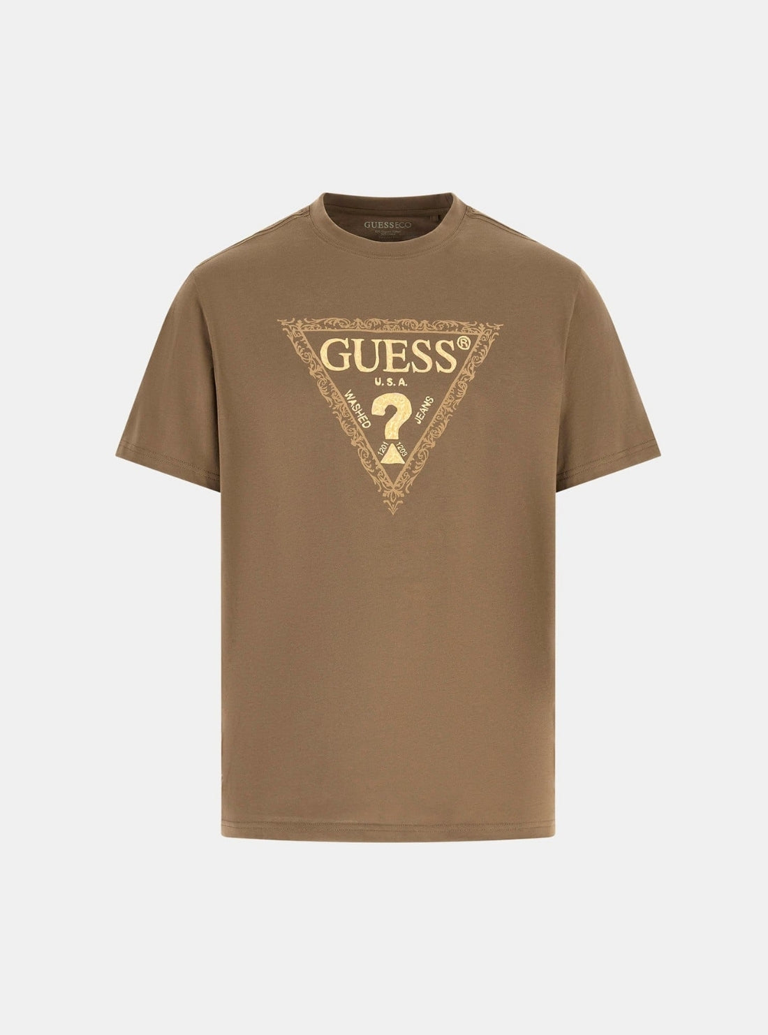 GUESS Mens Brown Golden Triangle T-Shirt M6RI15I3Z14 Flatlay