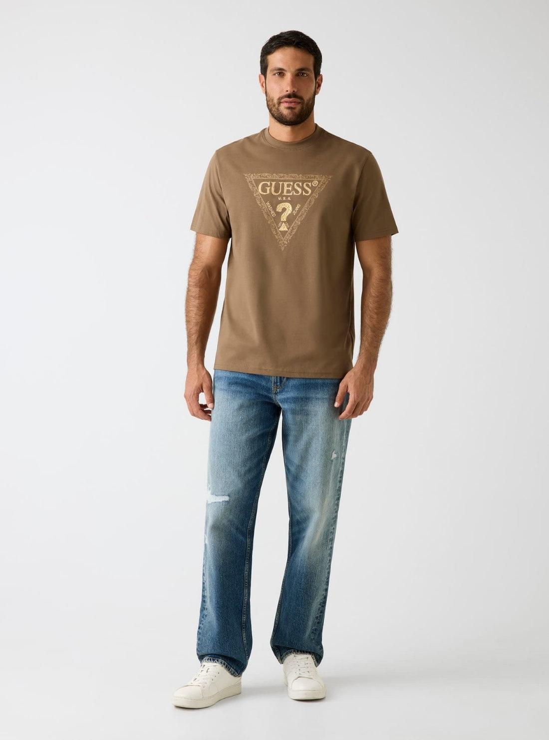 GUESS Mens Brown Golden Triangle T-Shirt M6RI15I3Z14 Full View