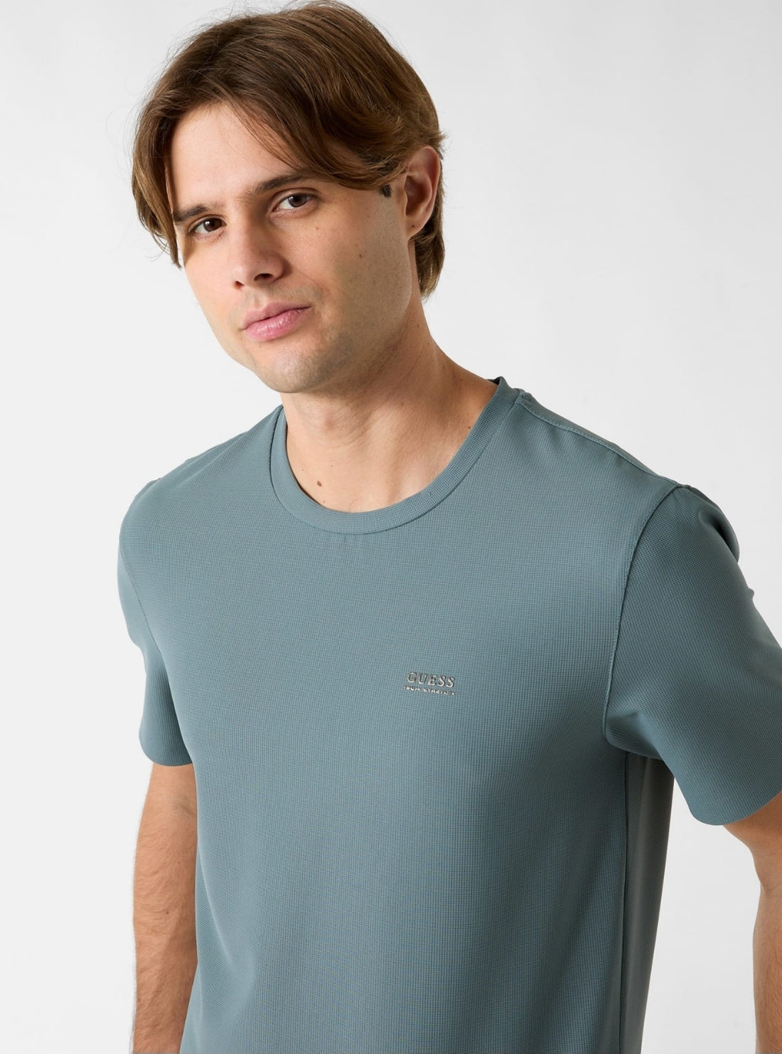 GUESS Mens Blue New Tech Stretch T-Shirt M6RI19KD202 Detail View