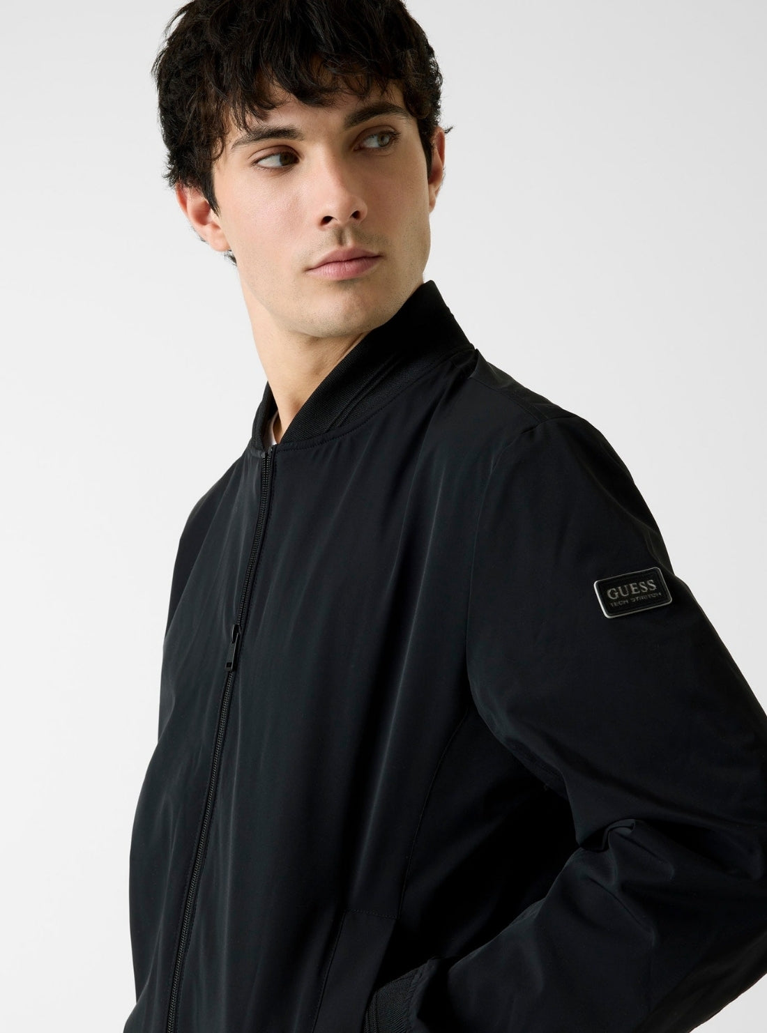 GUESS Mens Black Stretch Packable Bomber Jacket M6RL09WJ362 Detail View