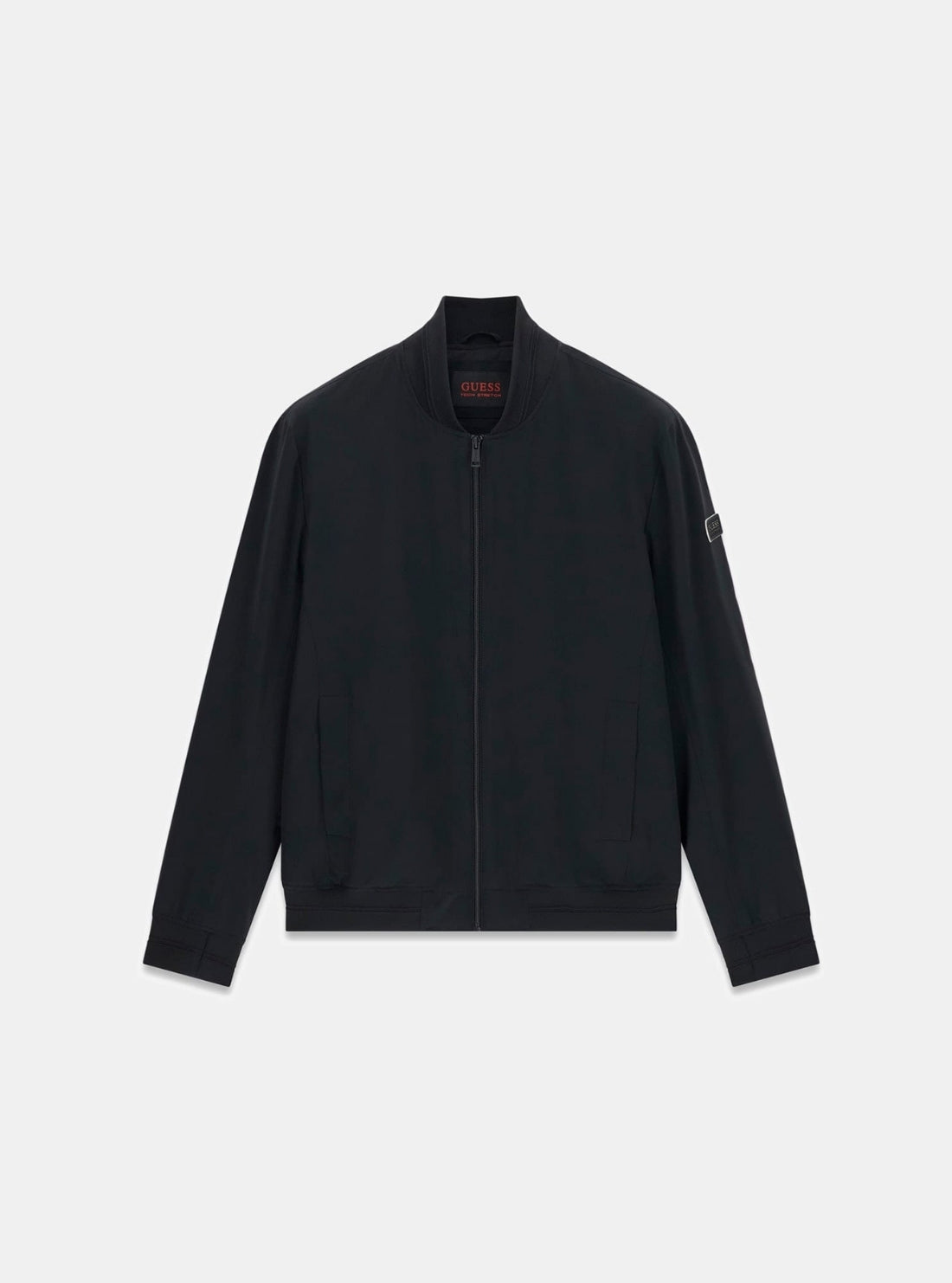 GUESS Mens Black Stretch Packable Bomber Jacket M6RL09WJ362 Flatlay