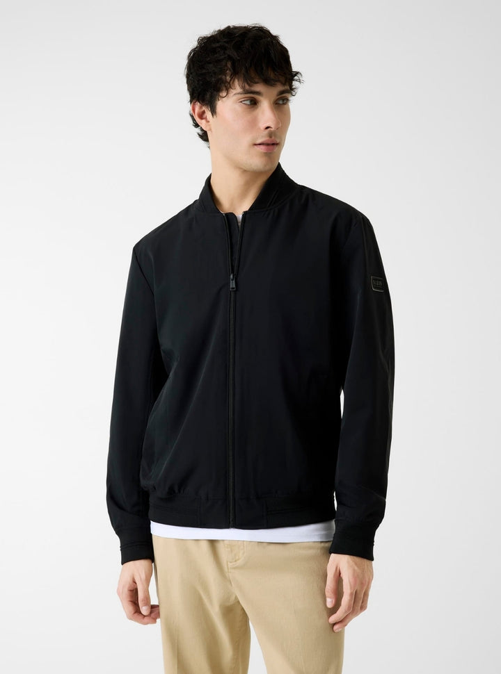 GUESS Mens Black Stretch Packable Bomber Jacket M6RL09WJ362 Front View