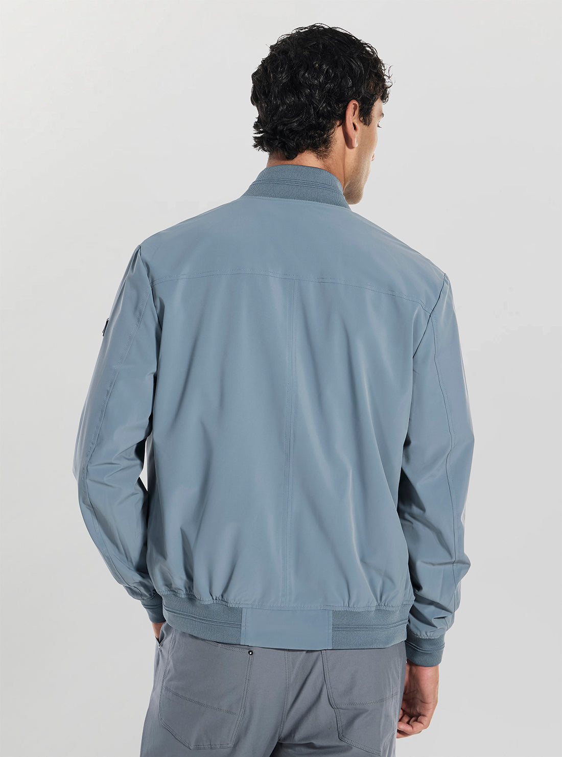 GUESS Mens Blue Stretch Packable Bomber Jacket M6RL09WJ362 Back View