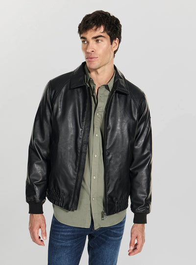 GUESS Mens Black Aviator Jacket M6RL0AWJ260 Front View