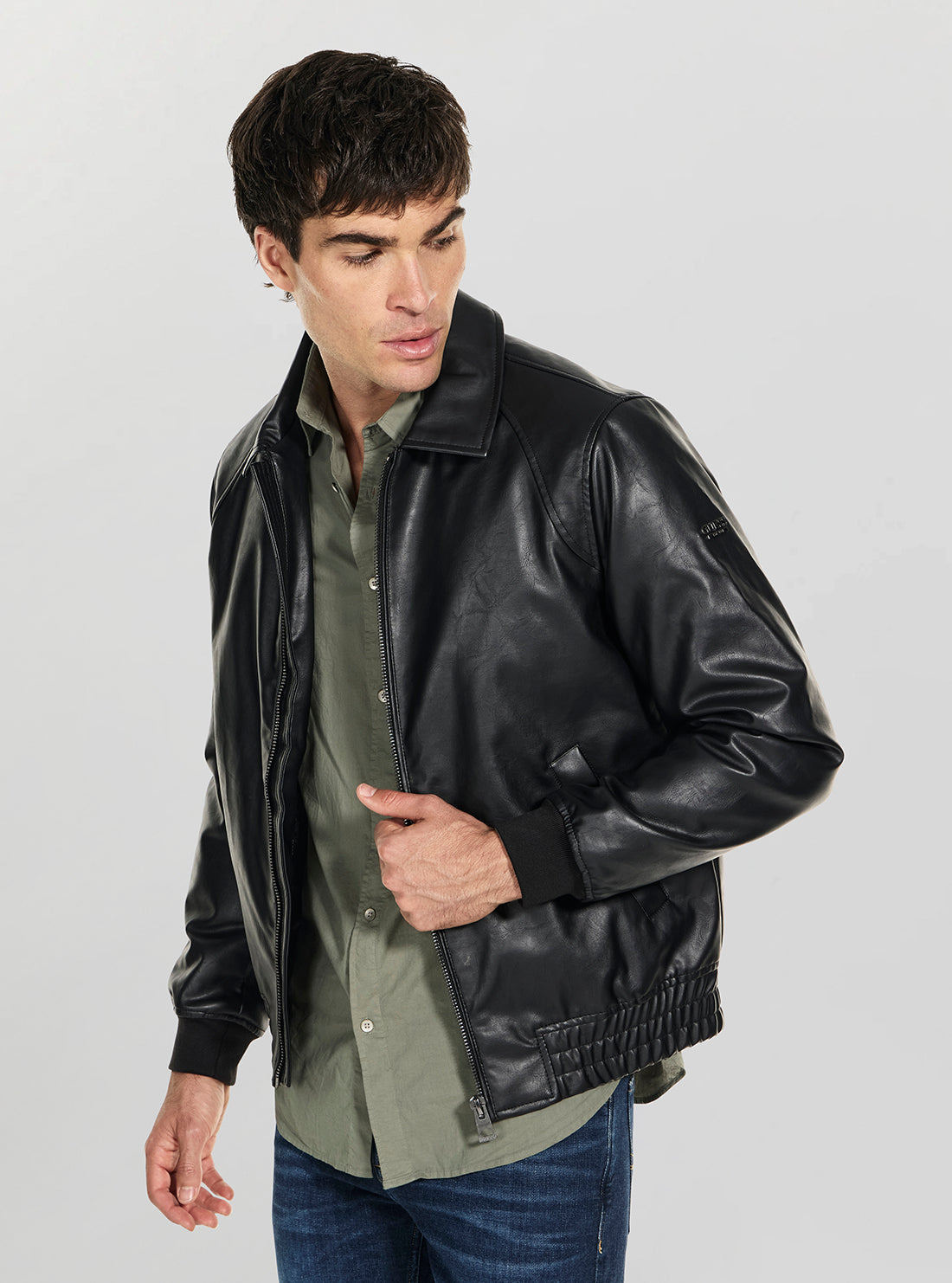 GUESS Mens Black Aviator Jacket M6RL0AWJ260 Side View