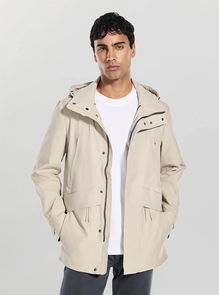 GUESS Mens Beige Technical Field Jacket M6RL1EWM282 Front View