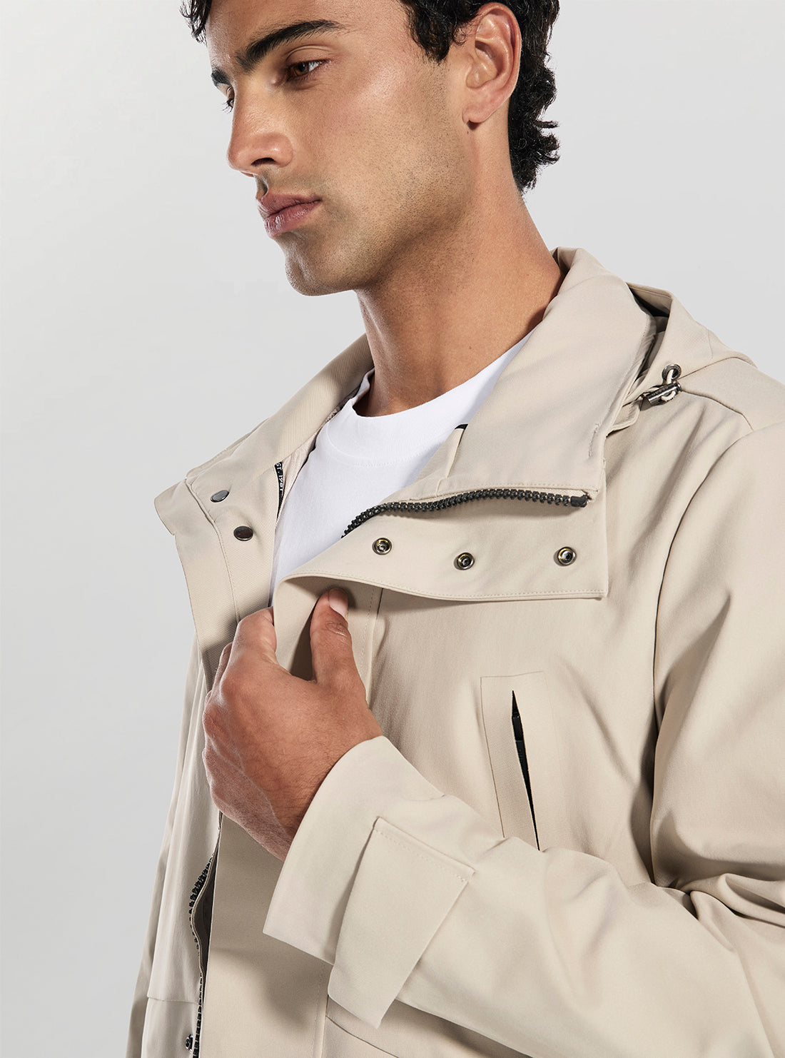 GUESS Mens Beige Technical Field Jacket M6RL1EWM282 Detail View
