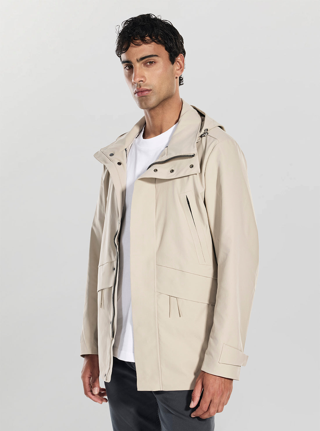 GUESS Mens Beige Technical Field Jacket M6RL1EWM282 Side View