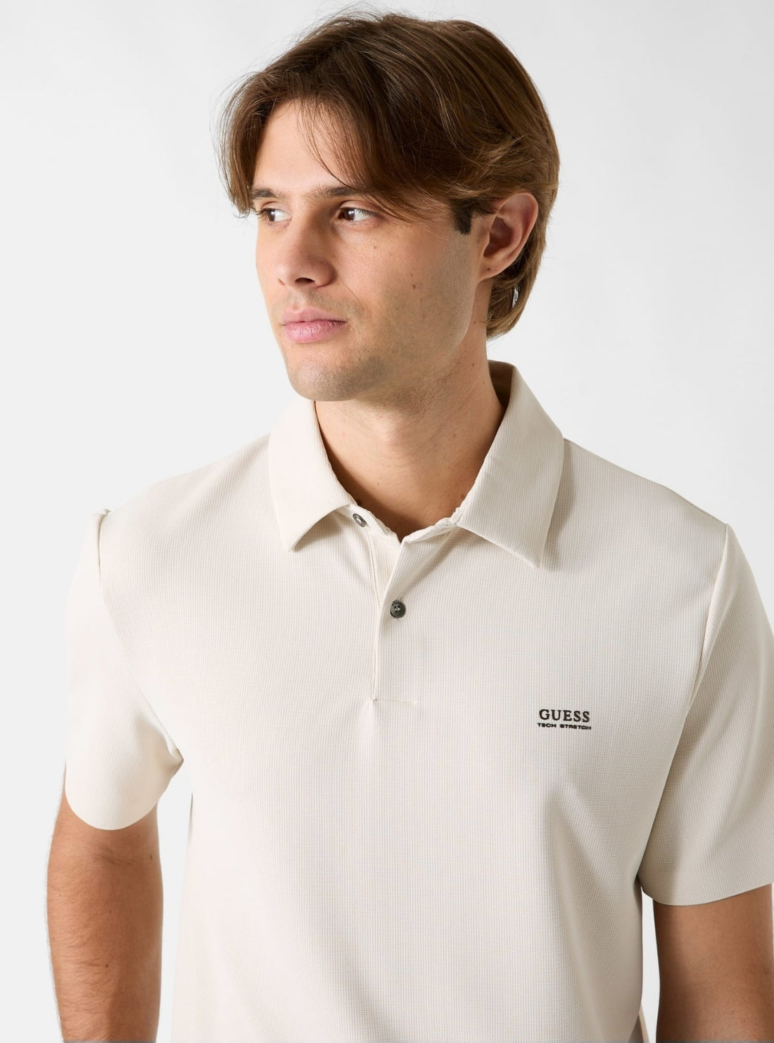 GUESS Mens Beige New Tech Stretch Polo Shirt M6RP02KD202 Detail View