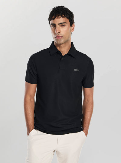 GUESS Mens Black New Tech Stretch Polo Shirt M6RP02KD202 Front View
