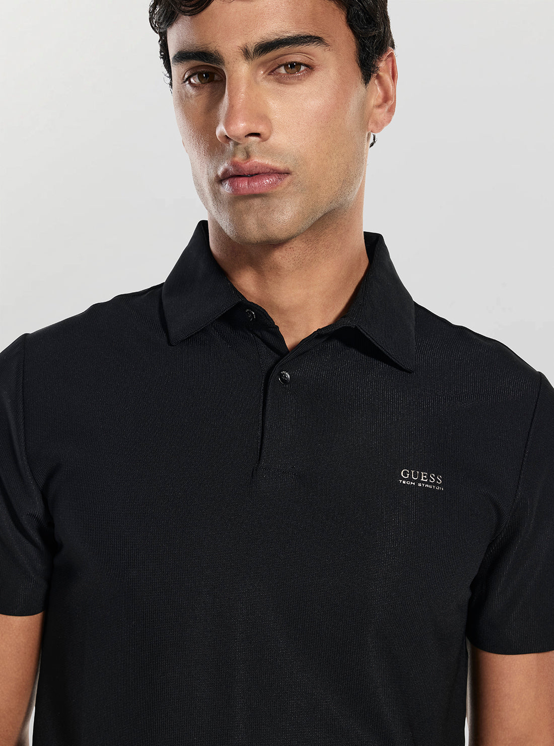 GUESS Mens Black New Tech Stretch Polo Shirt M6RP02KD202 Detail View
