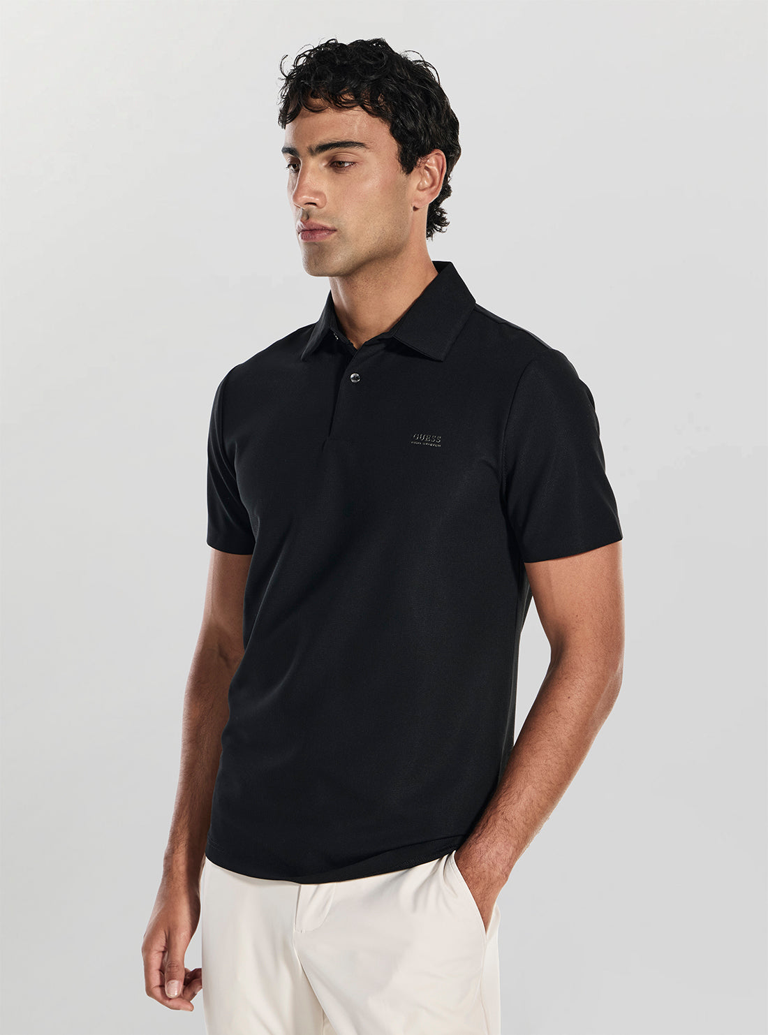 GUESS Mens Black New Tech Stretch Polo Shirt M6RP02KD202 Side View
