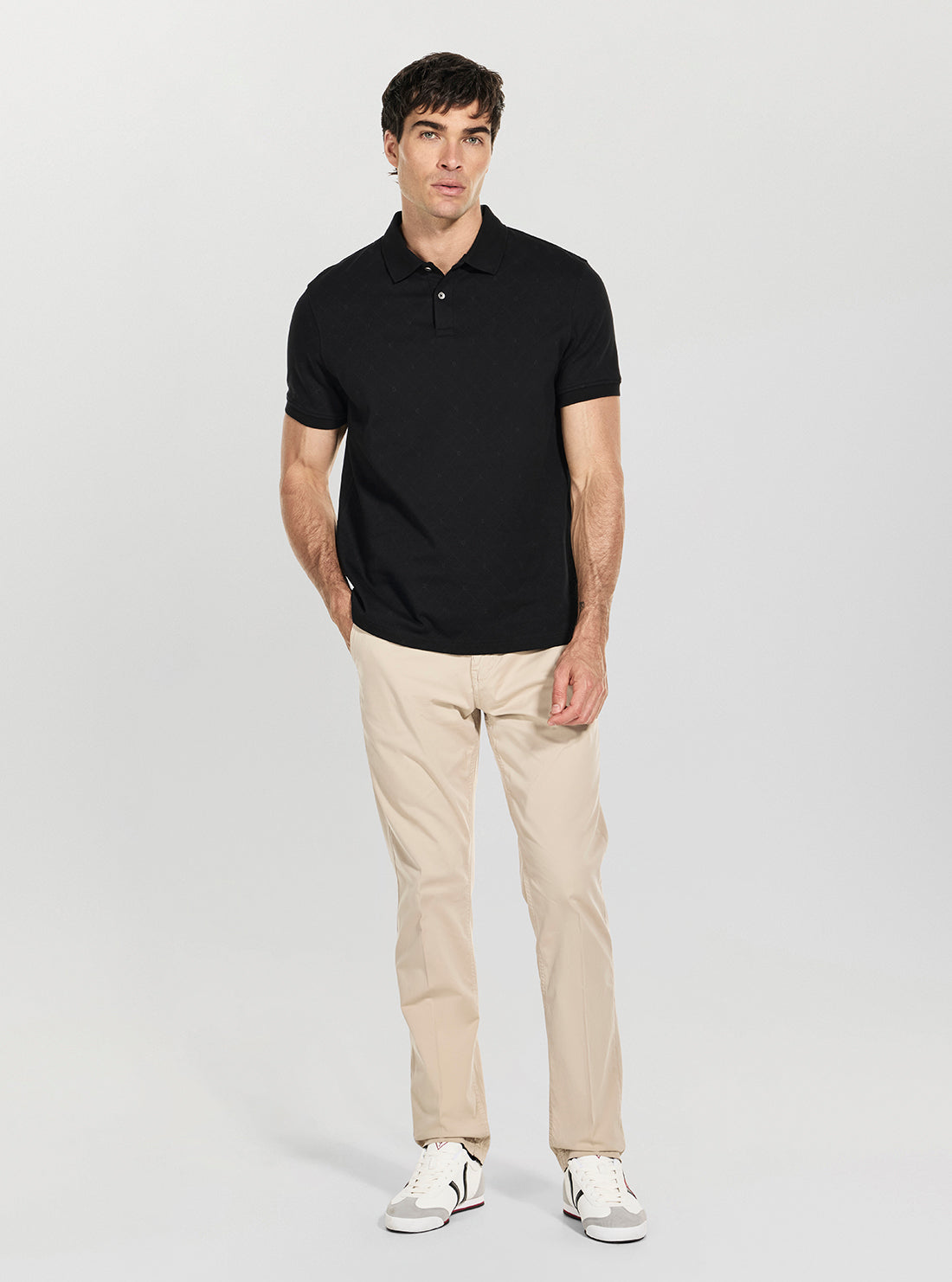GUESS Mens Black Jacquard Allover Polo Shirt M6RP05KD181 Full View