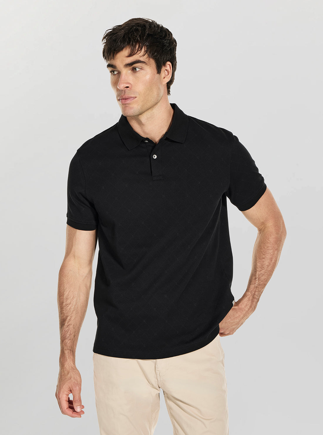 GUESS Mens Black Jacquard Allover Polo Shirt M6RP05KD181 Front View