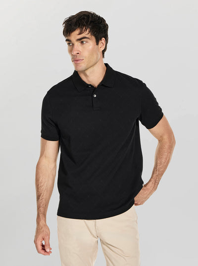 GUESS Mens Black Jacquard Allover Polo Shirt M6RP05KD181 Front View