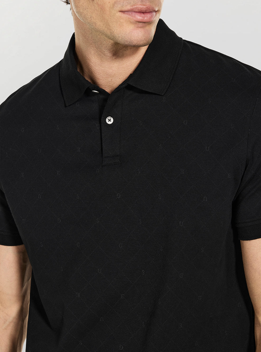 GUESS Mens Black Jacquard Allover Polo Shirt M6RP05KD181 Detail View