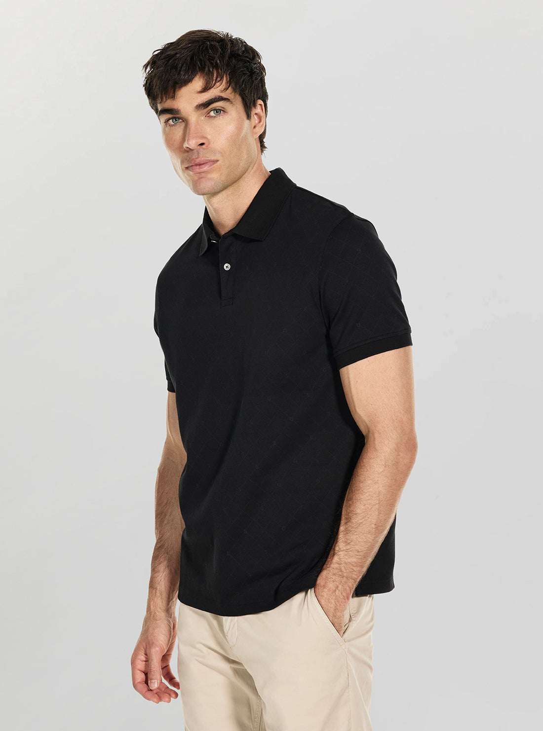 GUESS Mens Black Jacquard Allover Polo Shirt M6RP05KD181 Side View