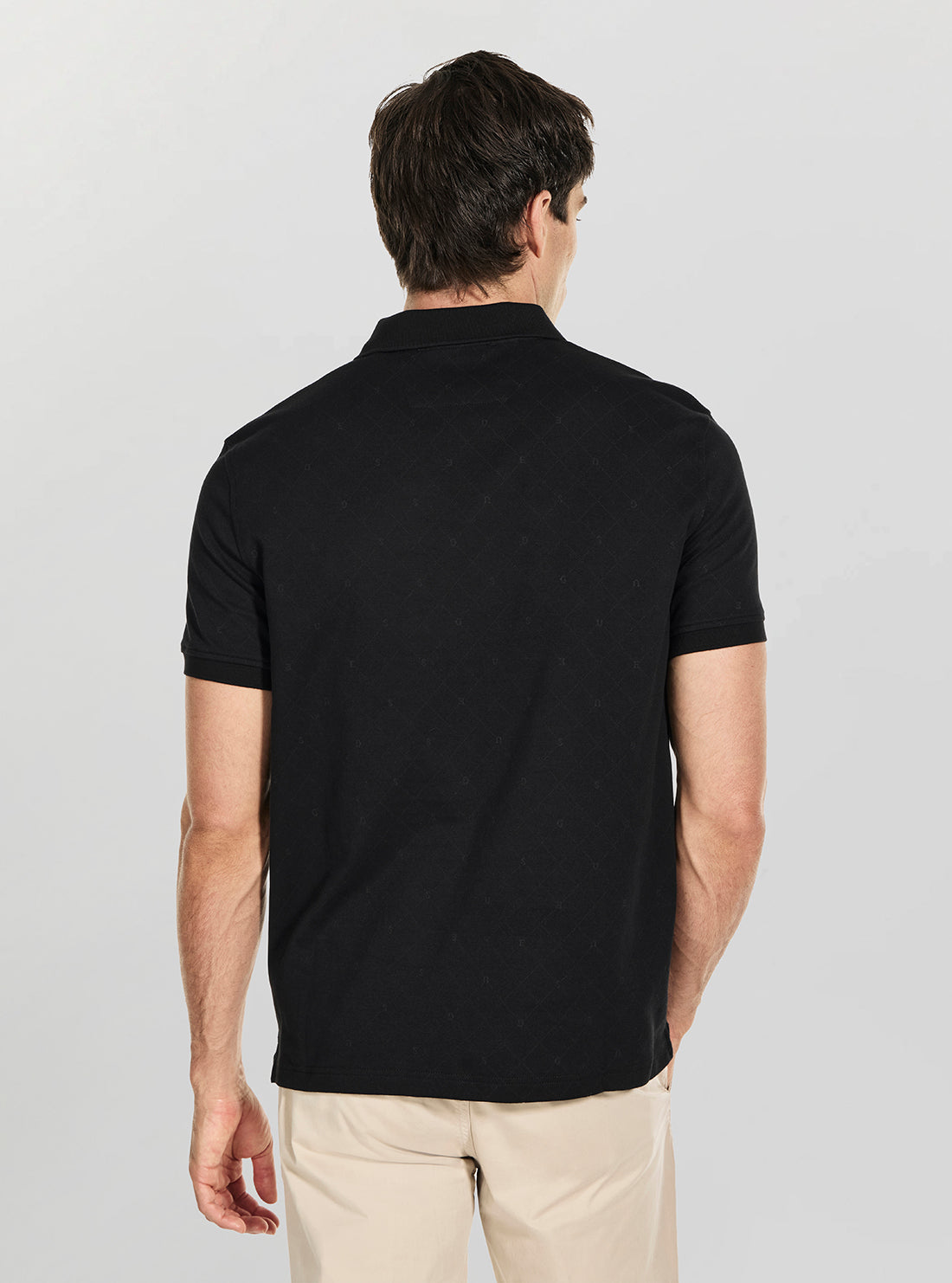 GUESS Mens Black Jacquard Allover Polo Shirt M6RP05KD181 Back View