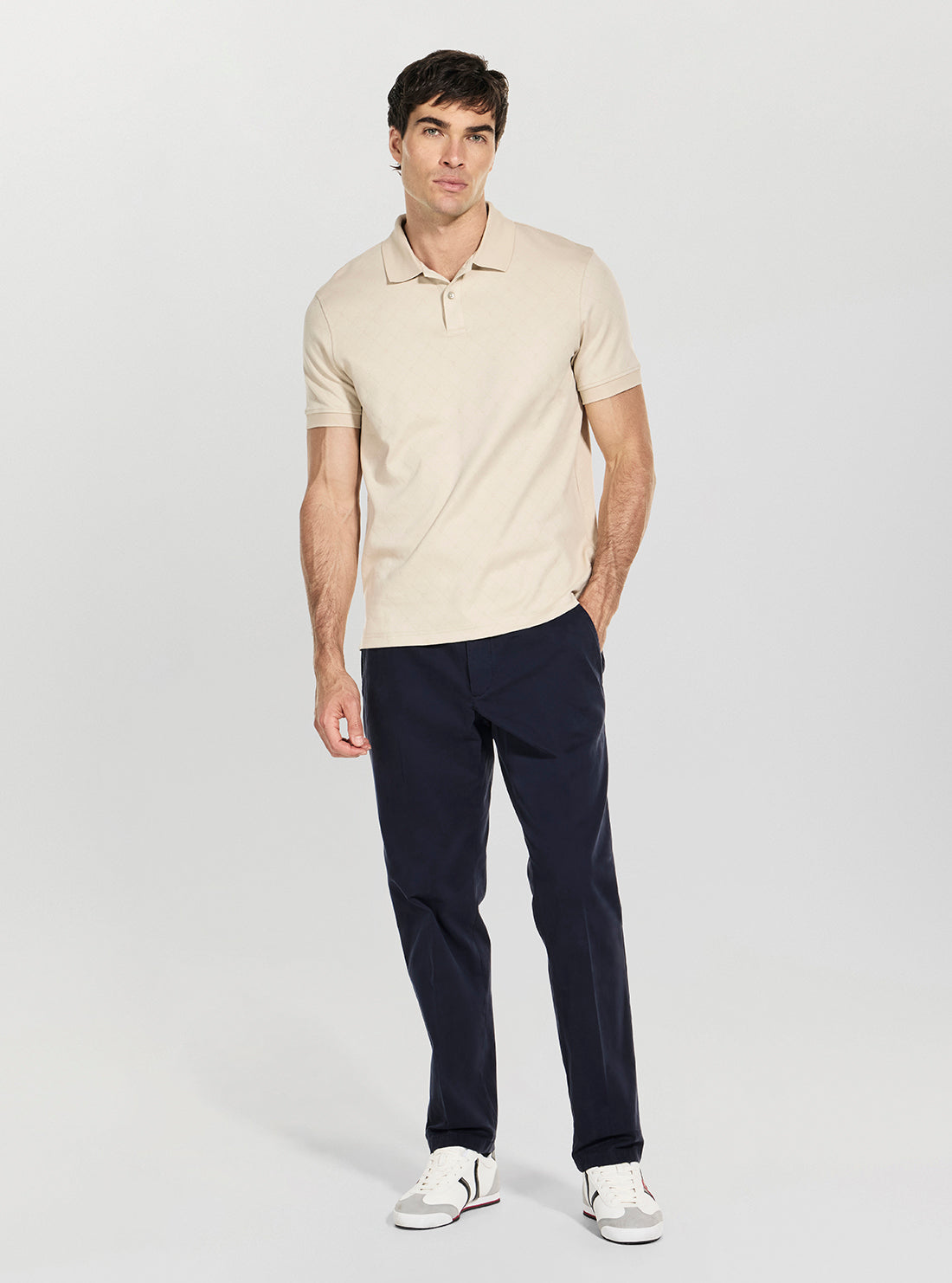 GUESS Mens Beige Jacquard Allover Polo Shirt M6RP05KD181 Full View