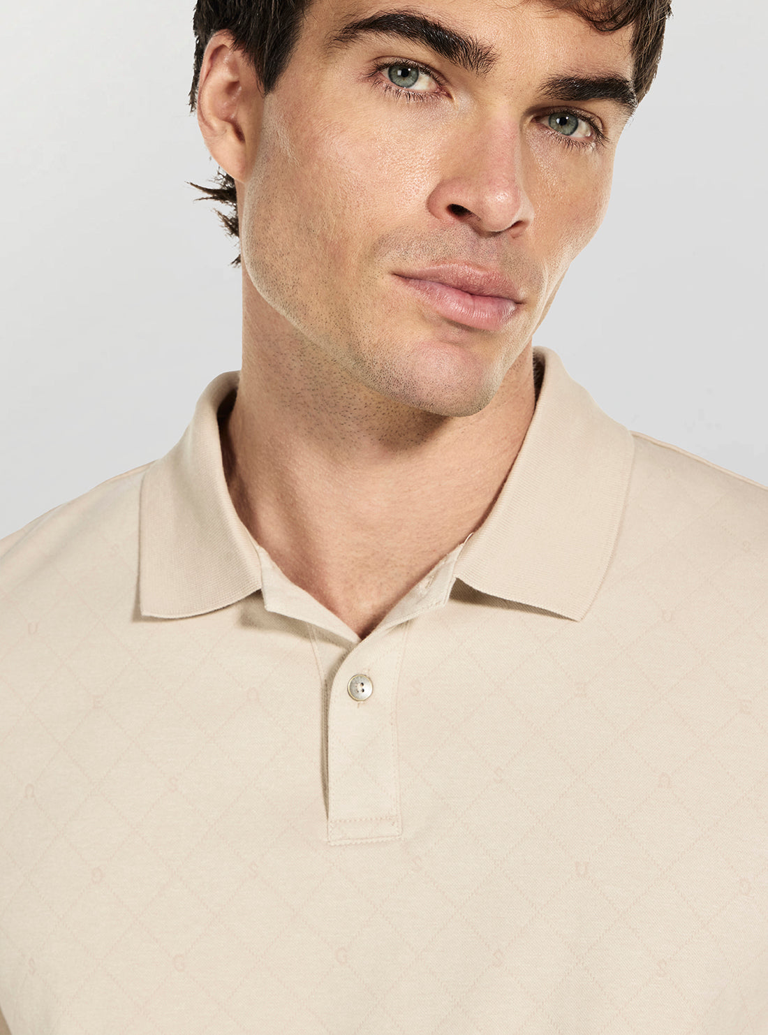 GUESS Mens Beige Jacquard Allover Polo Shirt M6RP05KD181 Detail View