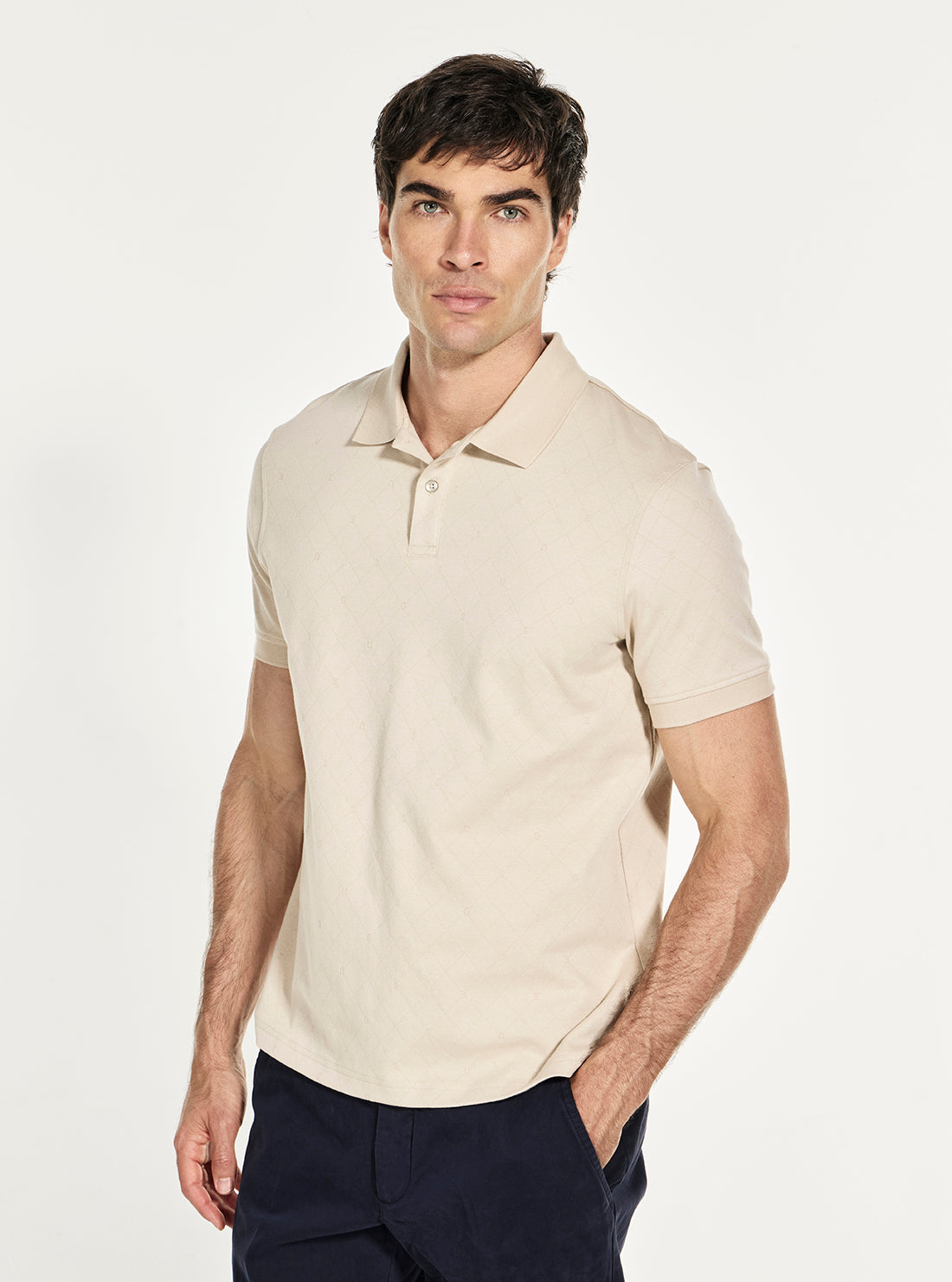 GUESS Mens Beige Jacquard Allover Polo Shirt M6RP05KD181 Side View