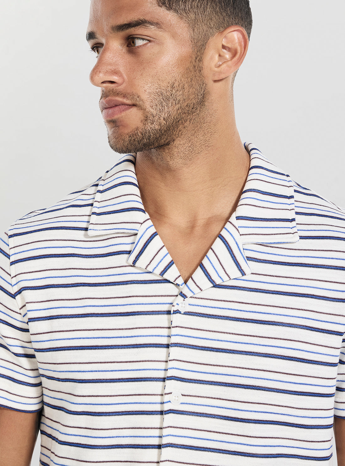 GUESS Mens Multi Linear Bouclé Knitted Shirt M6RP27KB670 Detail View