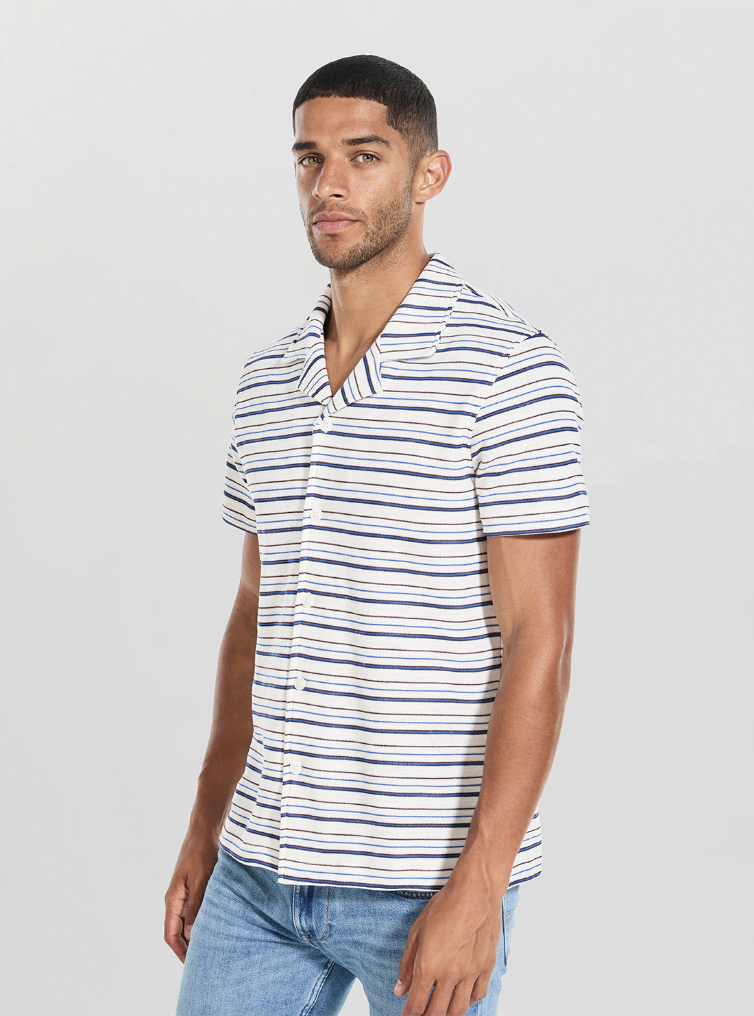 GUESS Mens Multi Linear Bouclé Knitted Shirt M6RP27KB670 Side View