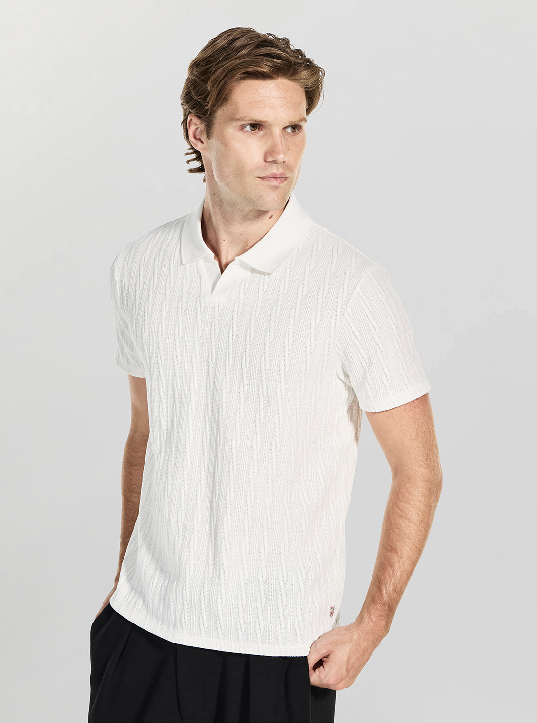 GUESS Mens White River Jacquard Knitted Shirt M6RP37KB312 Side View