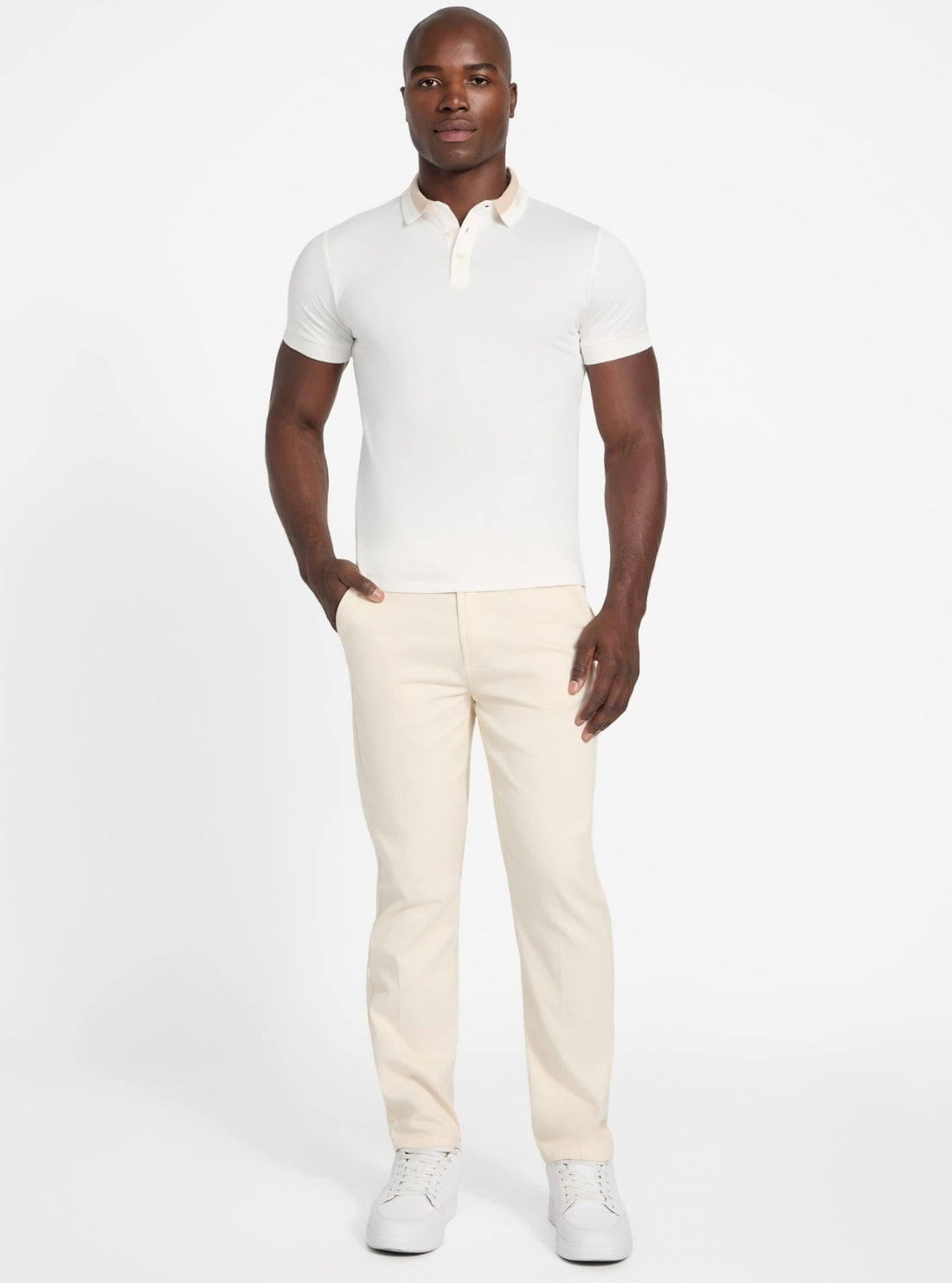 GUESS Mens Eco White Paul Collar Polo Shirt M6RP47KARS2 Full View