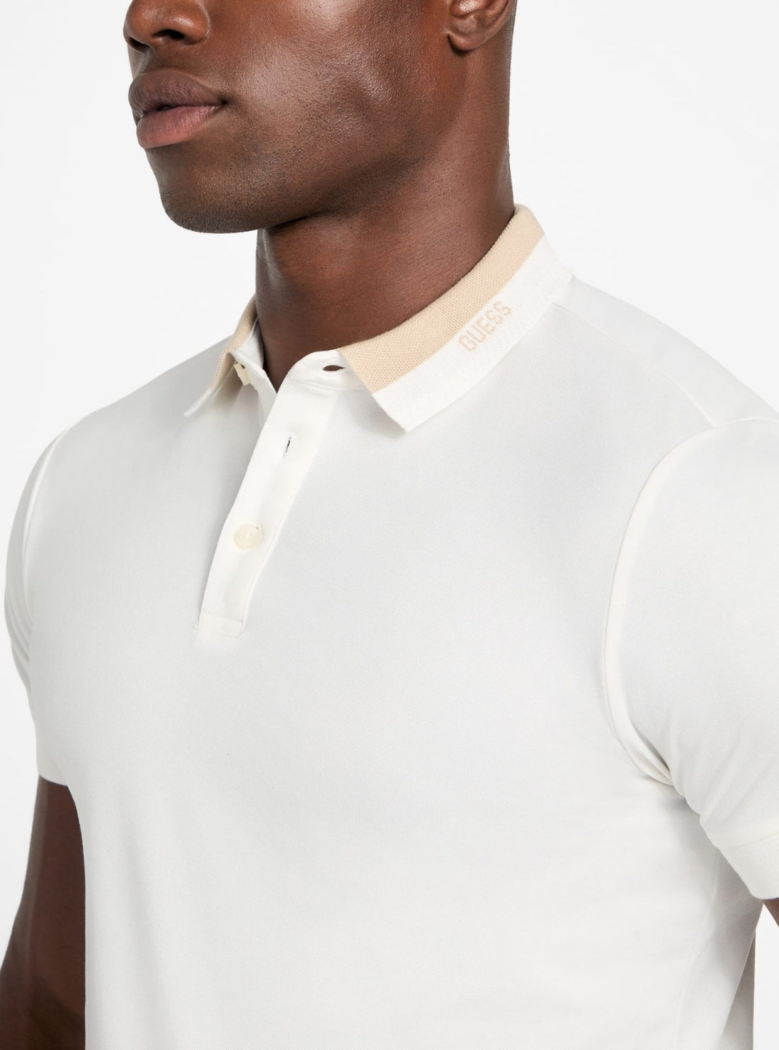 GUESS Mens Eco White Paul Collar Polo Shirt M6RP47KARS2 Detail View