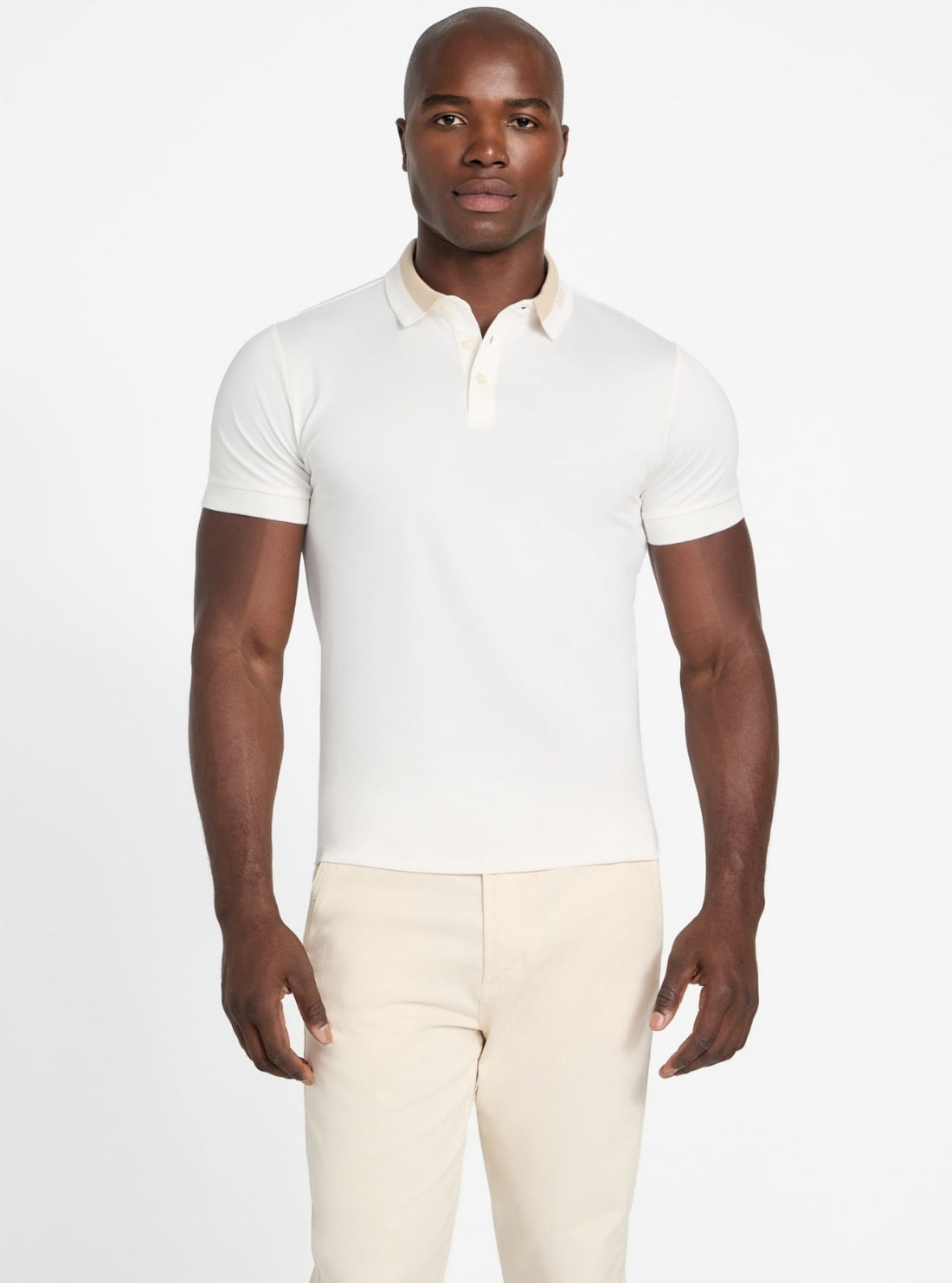 GUESS Mens Eco White Paul Collar Polo Shirt M6RP47KARS2 Front View