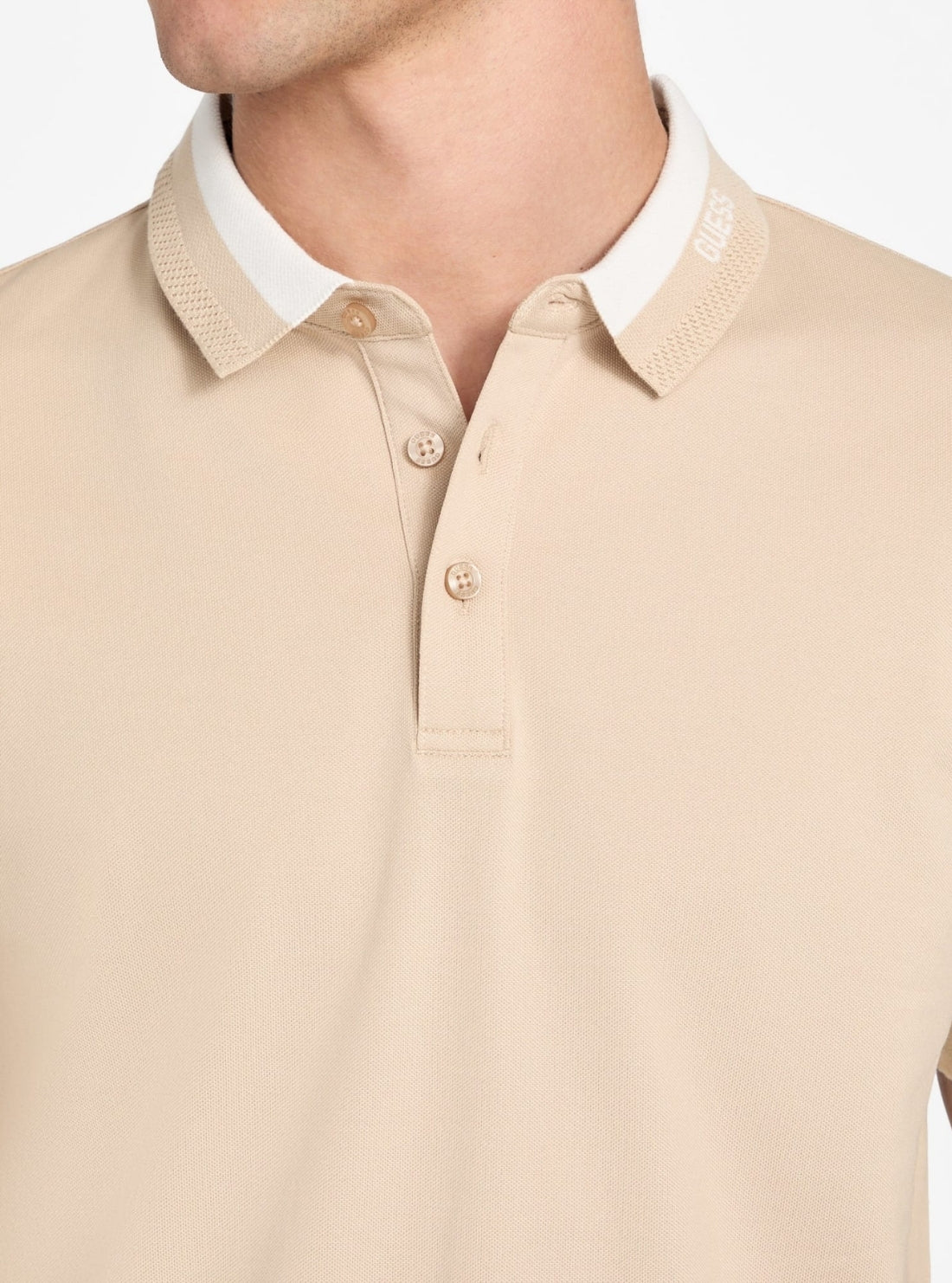 GUESS Mens Eco Beige Paul Collar Polo Shirt M6RP47KARS2 Detail View