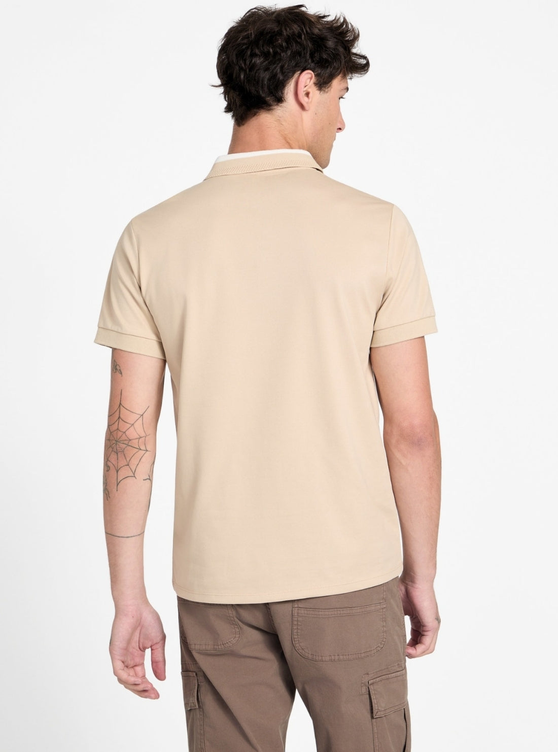 GUESS Mens Eco Beige Paul Collar Polo Shirt M6RP47KARS2 Back View