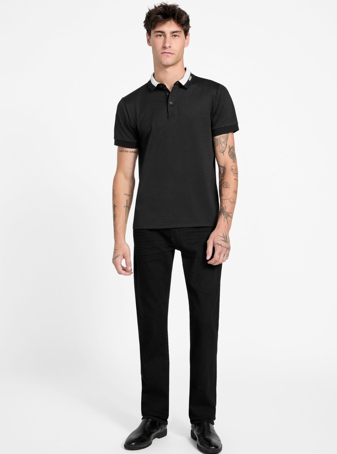 GUESS Mens Eco Black Paul Collar Polo Shirt M6RP47KARS2 Full View