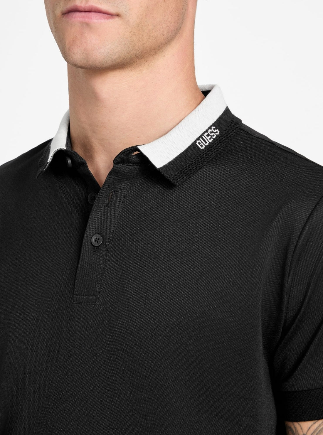 GUESS Mens Eco Black Paul Collar Polo Shirt M6RP47KARS2 Detail View
